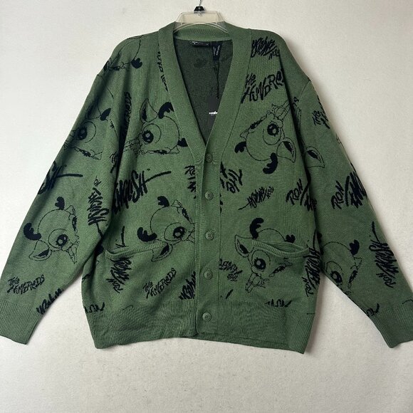 The Hundreds Ron English Fawn cardigan sz XL green black Pop surrealist NEW - Picture 1 of 7